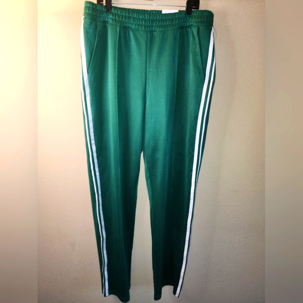Green Track Pants with White Stripes